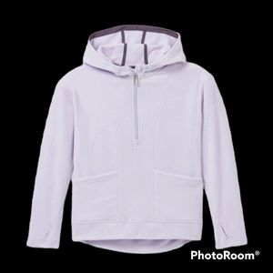 Lightweight Fleece Pullover Hoodie with Zipper & Pockets in Light Purple